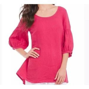 Bryn Walker Lantern sleeve Tunic Linen Size XL Pink Lagenlook